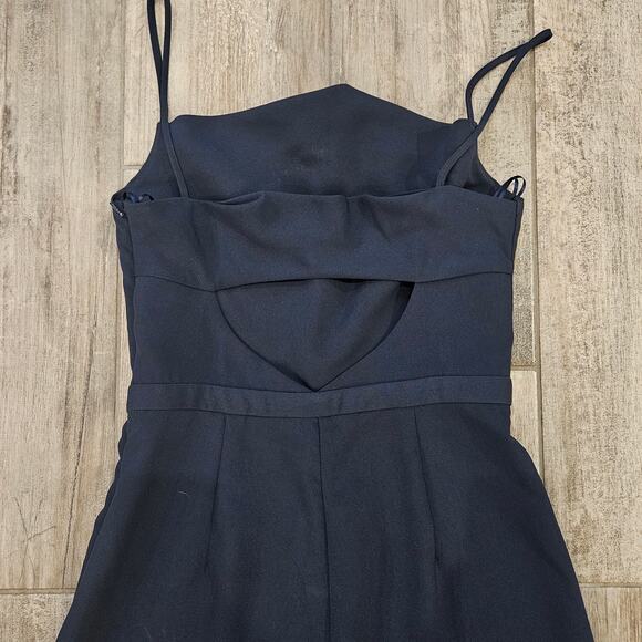 Likely Jumpsuit Women Size 4 Pasha Cropped Ruffle Flare Leg Spaghetti Strap Navy - Picture 8 of 14